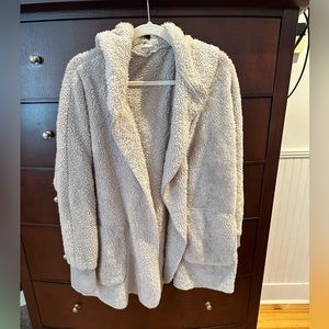 Gray Fuzzy Teddy Robe Like Hooded Sweater